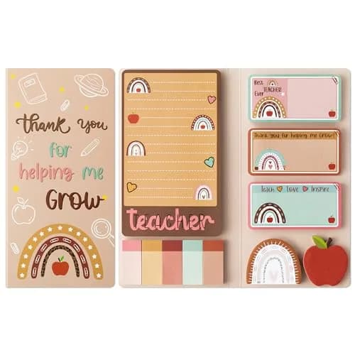 Xqumoi Boho Teacher Sticky Notes Set (550 Sheets, Brown) | Thank You for Helping Me Grow Design - main product image