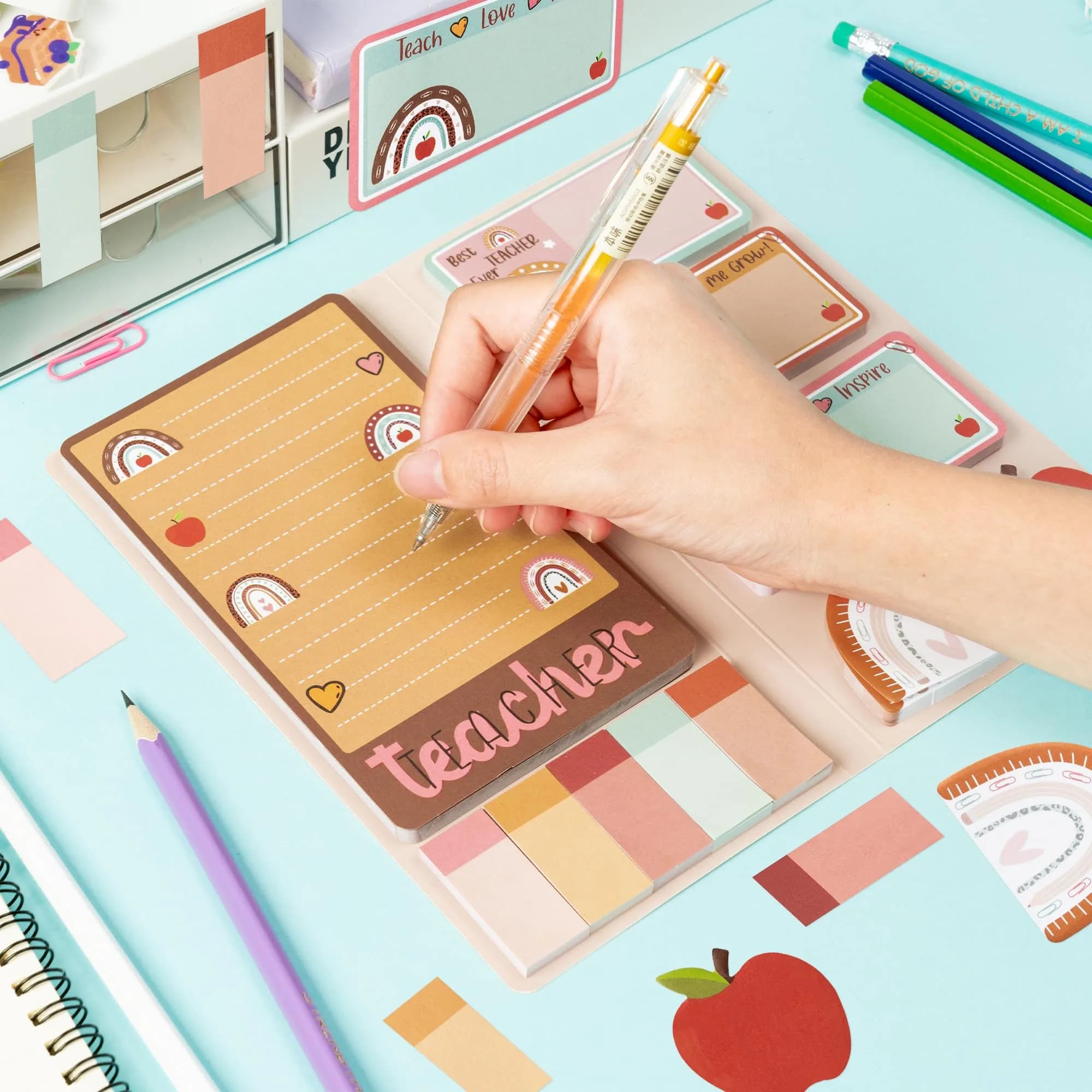 Xqumoi Boho Teacher Sticky Notes Set (550 Sheets, Brown) | Thank You for Helping Me Grow Design - view 3