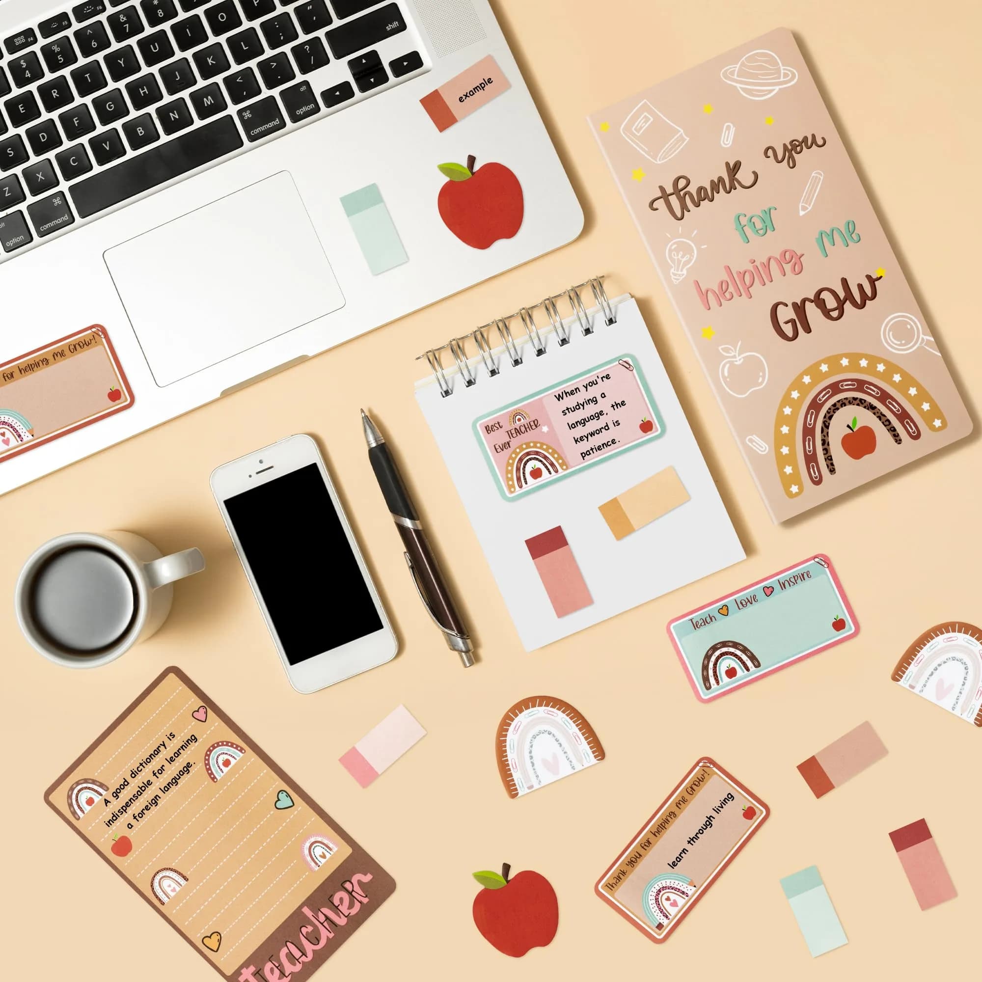 Xqumoi Boho Teacher Sticky Notes Set (550 Sheets, Brown) | Thank You for Helping Me Grow Design - view 4