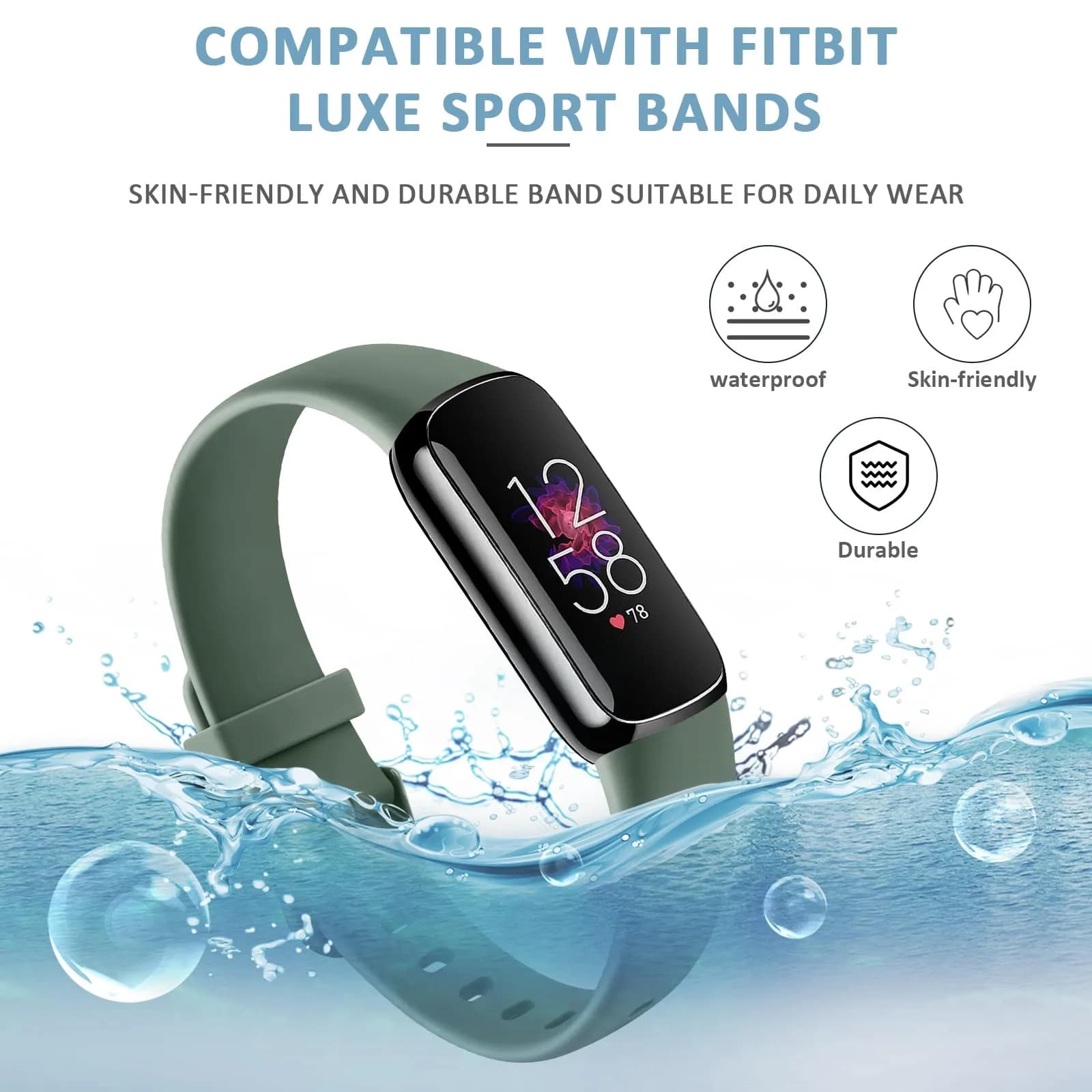 AK Sport Band for Fitbit Luxe Large (Avocado Green) | Soft Silicone Replacement Strap thumbnail 5