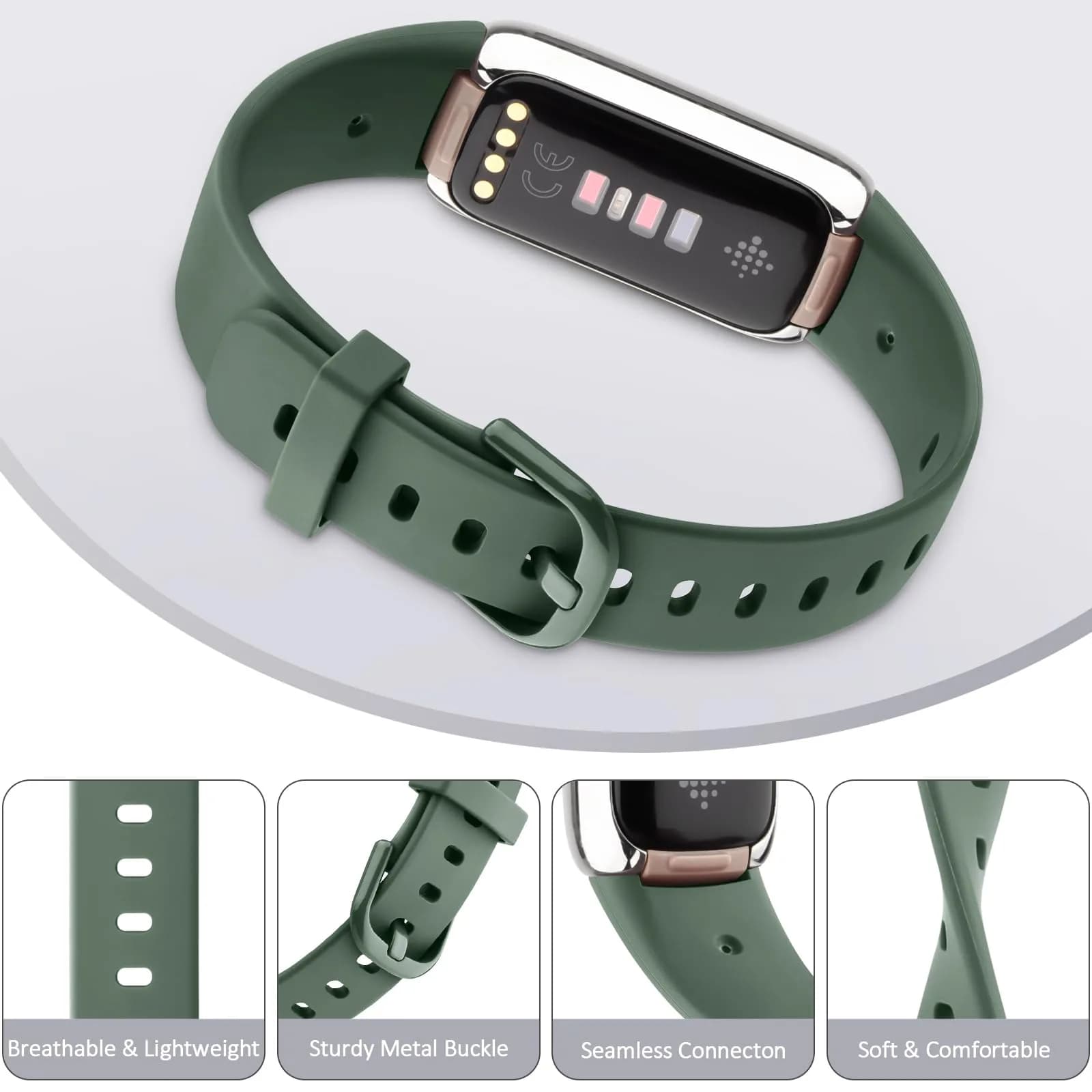 AK Sport Band for Fitbit Luxe Large (Avocado Green) | Soft Silicone Replacement Strap thumbnail 4