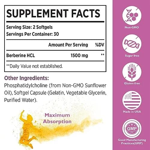 KoNefancy Liposomal Berberine Supplement 1500mg | Third Party Tested, 60 Softgels for Heart & Metabolic Support thumbnail 6