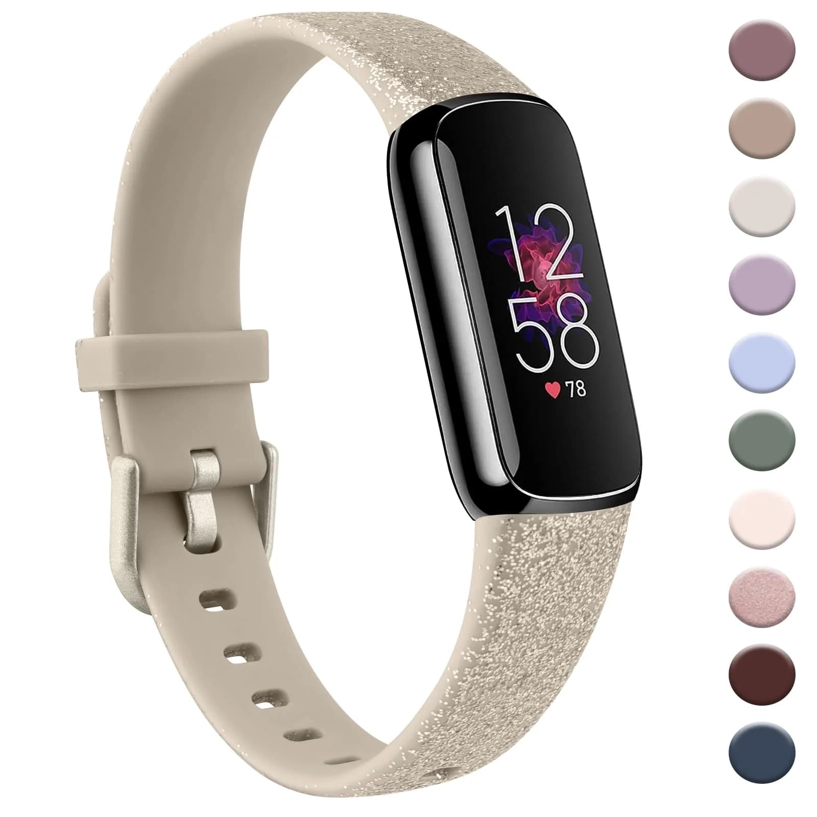 AK Sport Band Compatible with Fitbit Luxe, Large Glistening Champagne Gold | Silicone Replacement Strap — Glistening Champagne Gold