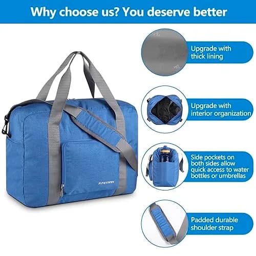 F.FETIVIN Personal Item Bag 17.7x12.6x6.3 in | 25L Foldable Travel Duffel for Women & Men thumbnail 6