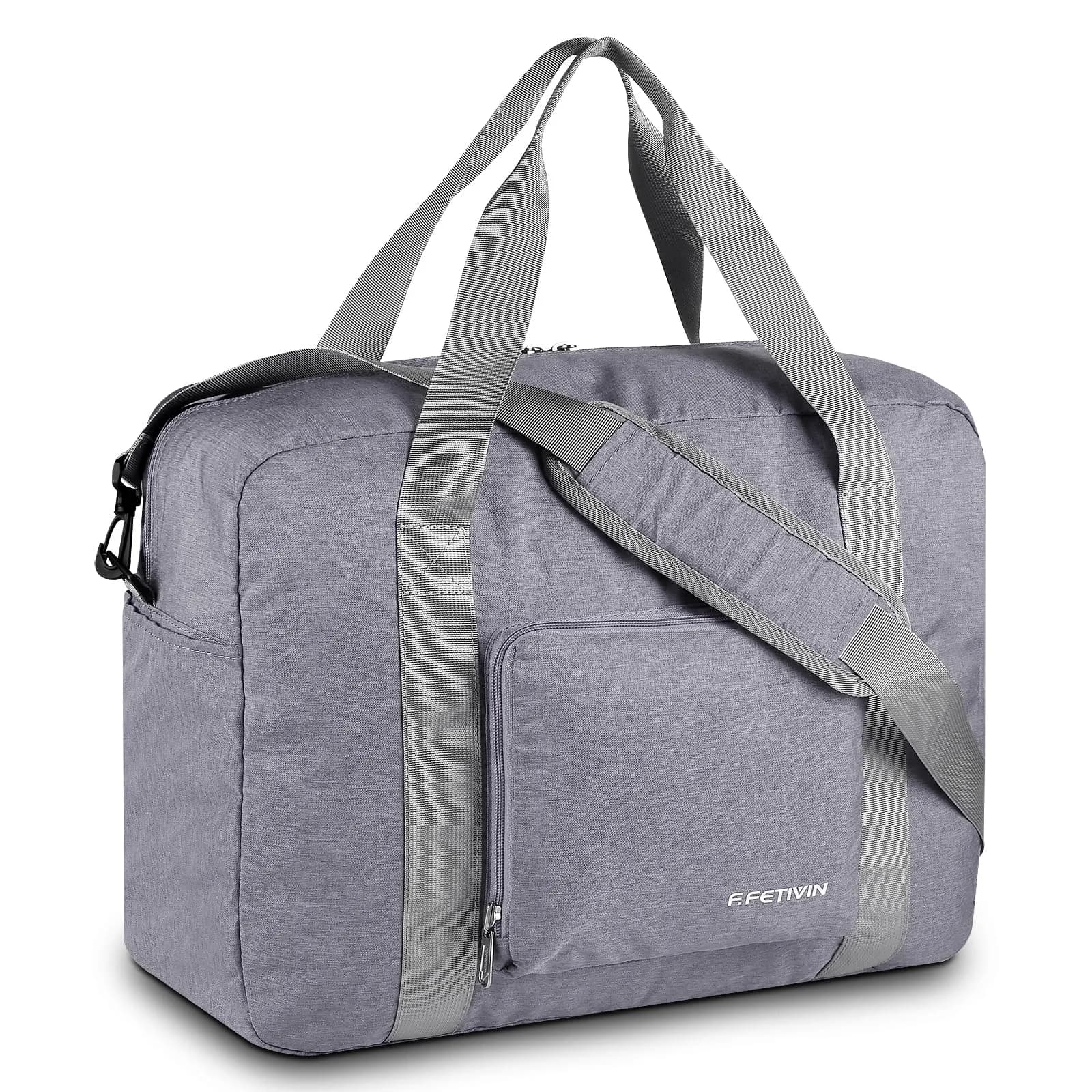 F.FETIVIN Personal Item Bag 17.7x12.6x6.3 | Foldable Travel Duffel for Women & Men, 25L — Grey / 30L