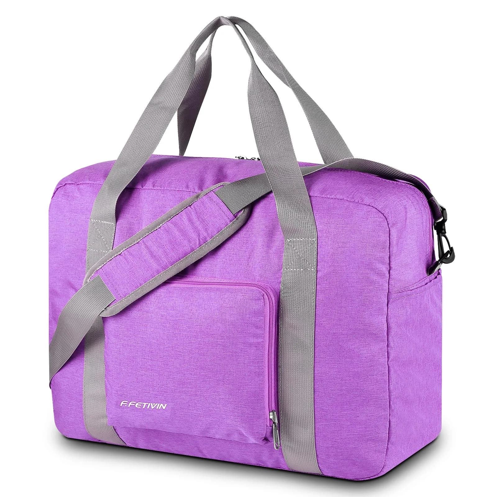 F.FETIVIN Personal Item Bag 17.7x12.6x6.3 | Foldable Travel Duffel for Women & Men, 25L — Purple / 25L