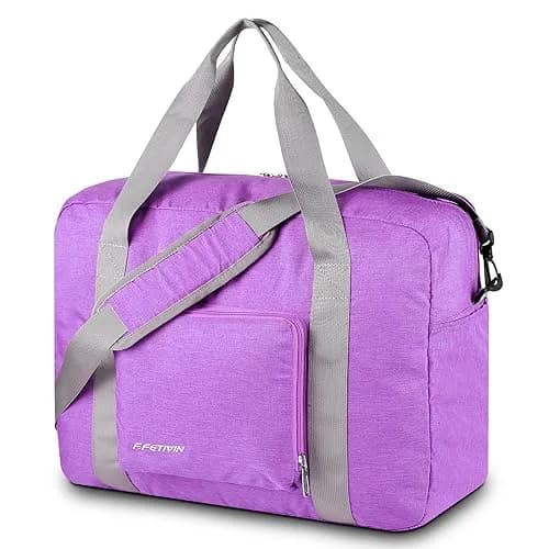 F.FETIVIN Personal Item Bag 25L | Foldable Travel Duffel for Women & Men in Purple thumbnail 1