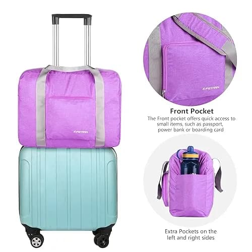 F.FETIVIN Personal Item Bag 25L | Foldable Travel Duffel for Women & Men in Purple thumbnail 4