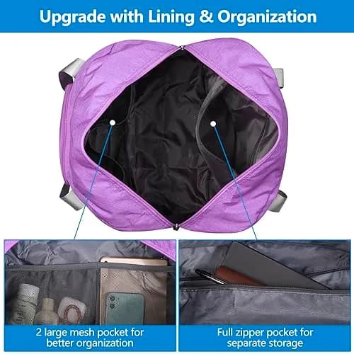 F.FETIVIN Personal Item Bag 25L | Foldable Travel Duffel for Women & Men in Purple thumbnail 3