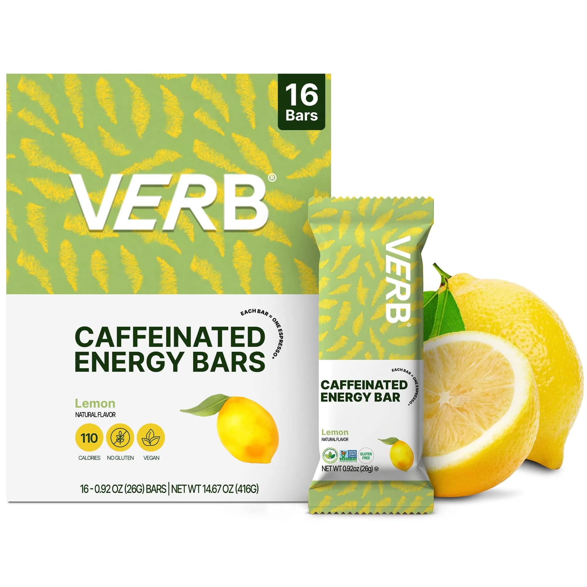 Verb Caffeinated Energy Bars Lemon 26g | Long-Lasting Focus & Refreshing Flavor