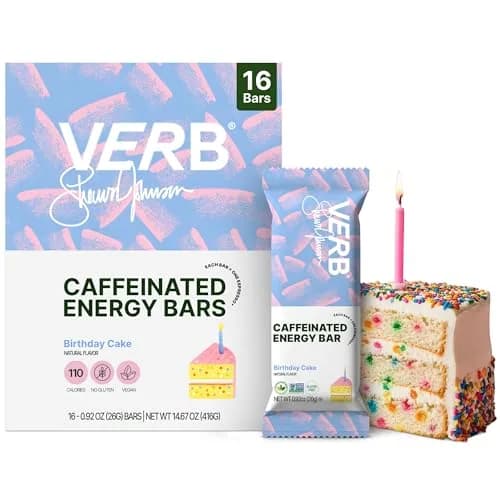 Verb Caffeinated Energy Bars Birthday Cake 26g | Vegan, Gluten-Free, Low Sugar, 16 Pack thumbnail 1