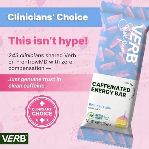 Verb Caffeinated Energy Bars Birthday Cake 26g | Vegan, Gluten-Free, Low Sugar, 16 Pack thumbnail 4
