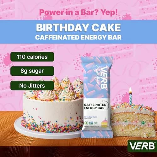 Verb Caffeinated Energy Bars Birthday Cake 26g | Vegan, Gluten-Free, Low Sugar, 16 Pack thumbnail 2