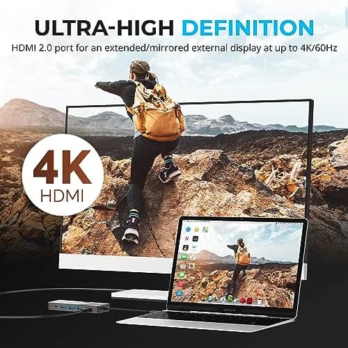 Sabrent USB-C 6-Port Hub & M.2 SSD Dock 136g (4.8oz) | 4K@60Hz HDMI, 90W PD, 10Gbps USB-C, 5Gbps USB-A, Gigabit Ethernet, M.2 NVMe/SATA SSD Slot thumbnail 4