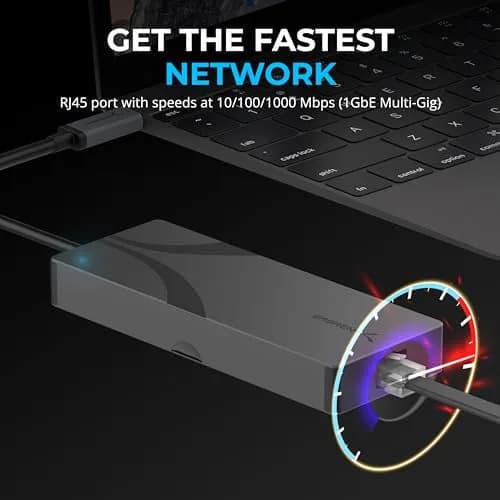 Sabrent USB-C 6-Port Hub & M.2 SSD Dock 136g (4.8oz) | 4K@60Hz HDMI, 90W PD, 10Gbps USB-C, 5Gbps USB-A, Gigabit Ethernet, M.2 NVMe/SATA SSD Slot thumbnail 5