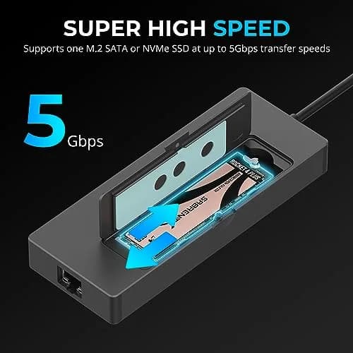 Sabrent USB-C 6-Port Hub & M.2 SSD Dock 136g (4.8oz) | 4K@60Hz HDMI, 90W PD, 10Gbps USB-C, 5Gbps USB-A, Gigabit Ethernet, M.2 NVMe/SATA SSD Slot thumbnail 6