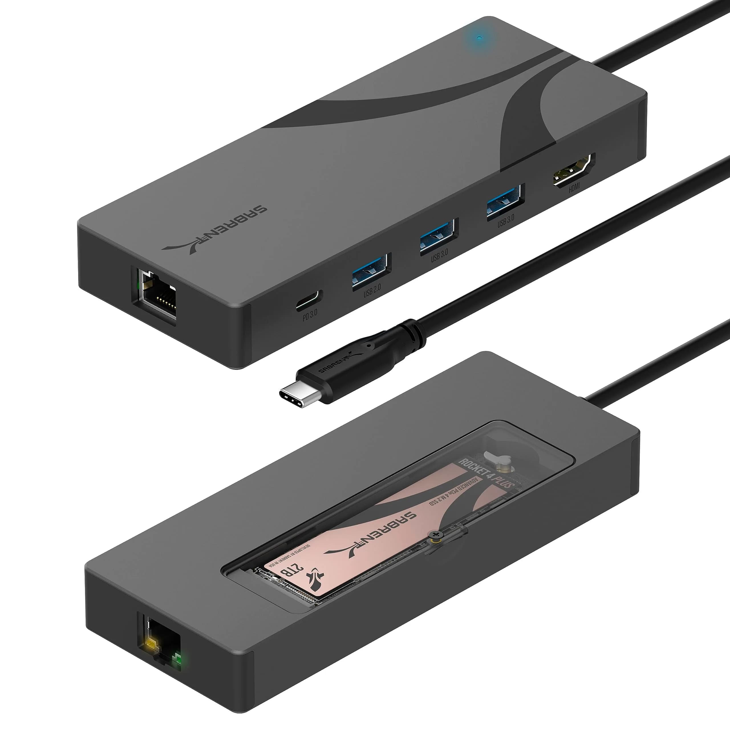Sabrent 4-Port USB 3.0 Hub with Individual Power Switches & LED Indicators (HB-UM43) | 5Gbps Data Transfer — Dark Gray