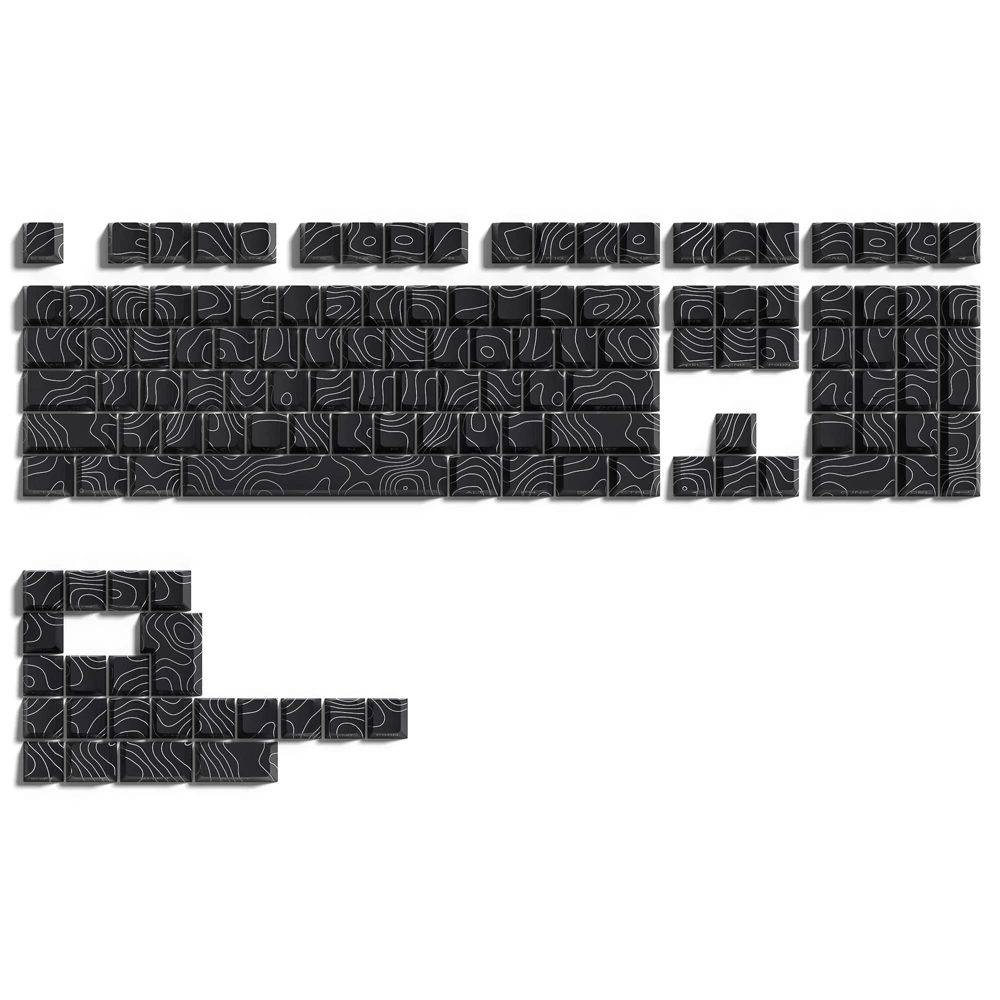dagaladoo Black Topographic PBT Keycaps Set | Double Shot Shine Through Cherry Profile for MX Switches (130 Keys) - view 2