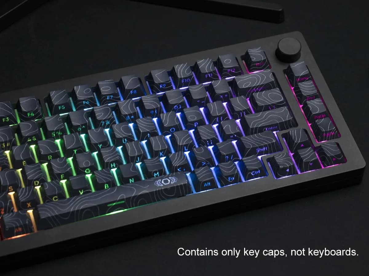 dagaladoo Black Topographic PBT Keycaps Set | Double Shot Shine Through Cherry Profile for MX Switches (130 Keys) - view 4