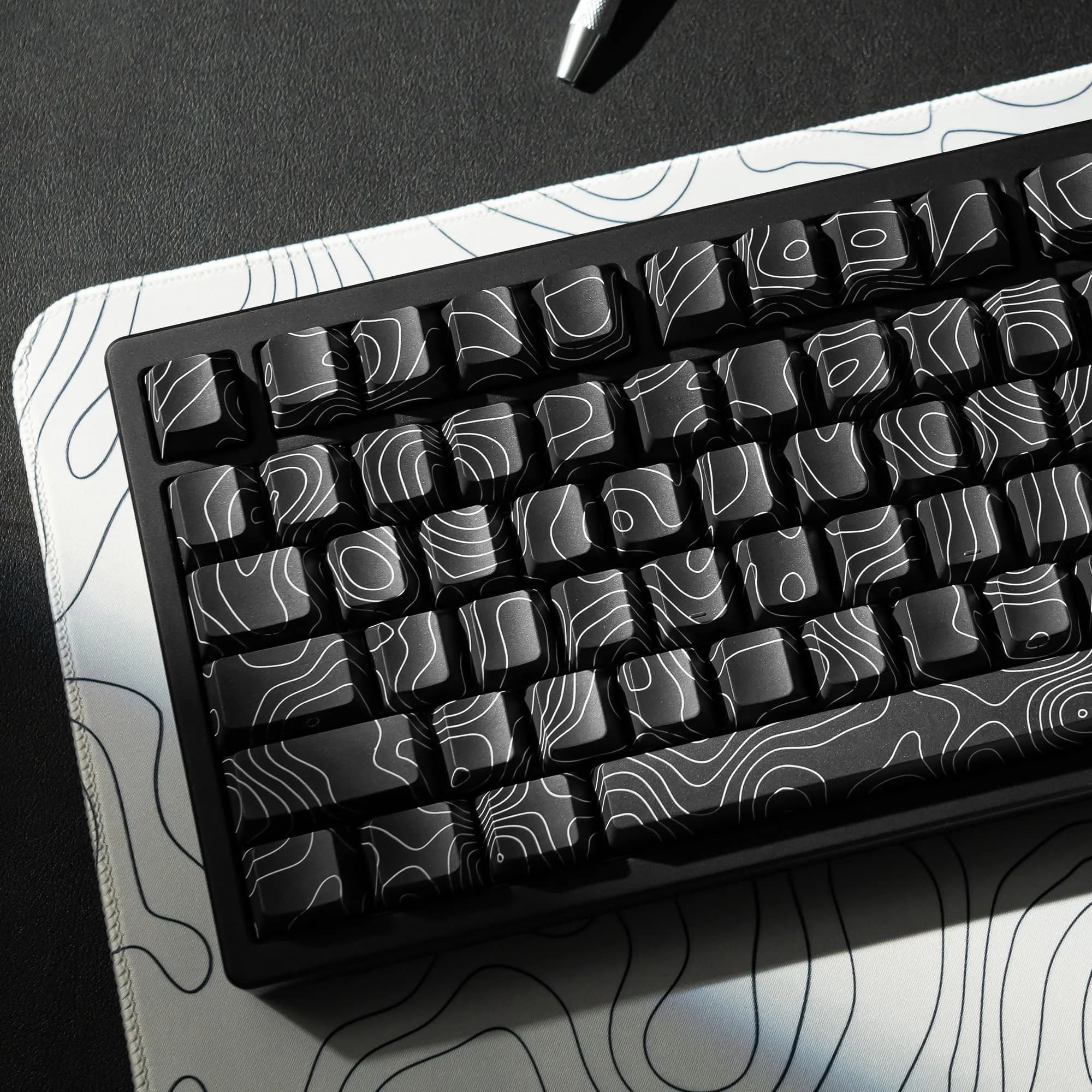 dagaladoo Colorful Sunset Double Shot PBT Keycaps Set | 130 Keys, Cherry Profile, Shine Through — Black Topographic