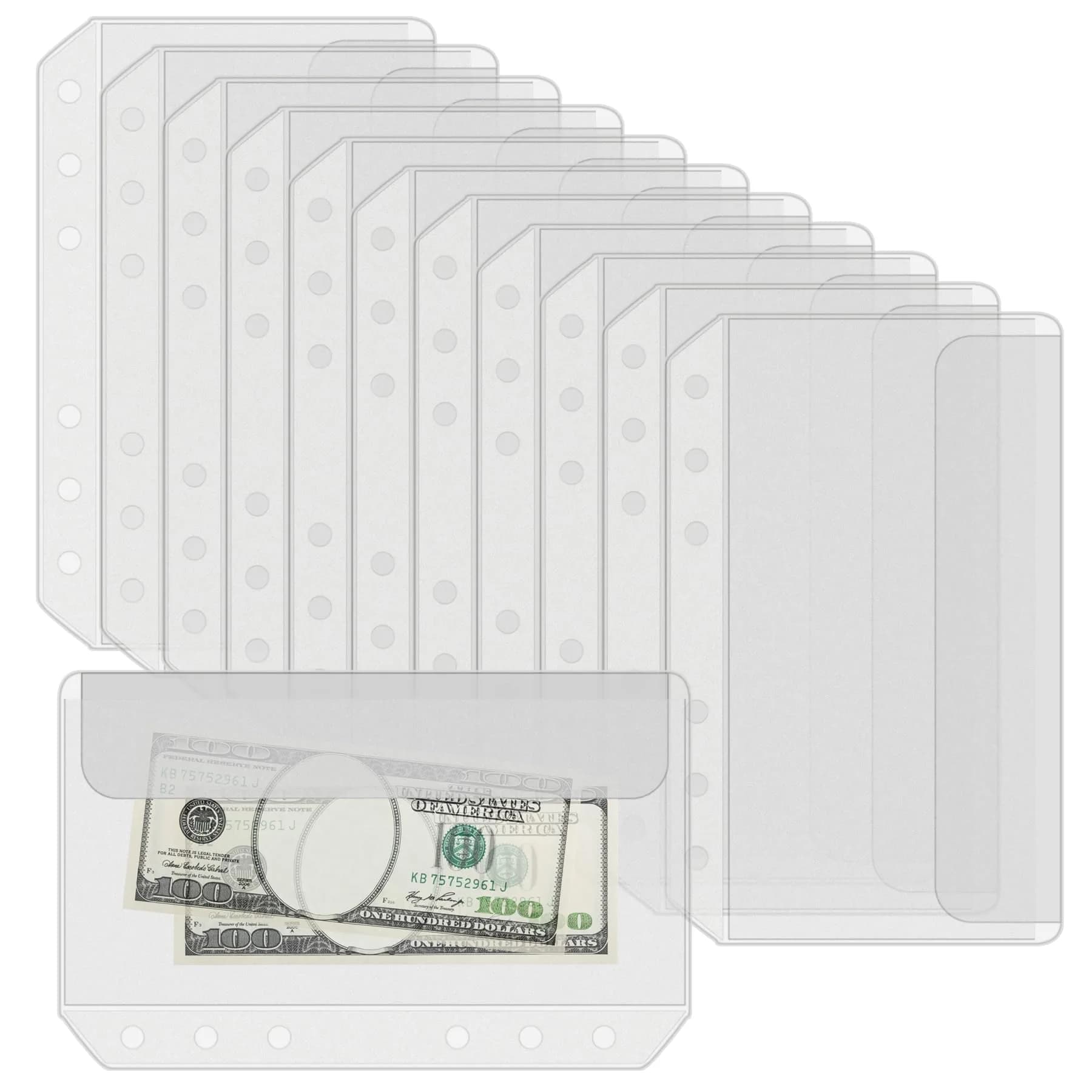 Antner A5 Binder Pockets Zipless 6-Hole Planner Inserts 12 Pieces | Clear PVC, Waterproof, Budgeting Organizer