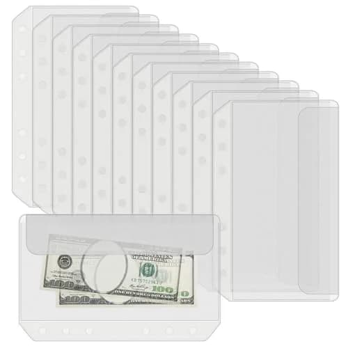 Antner A5 Binder Pockets Zipless 6-Hole Planner Inserts 12 Pieces | Clear PVC, Waterproof, Budgeting Organizer thumbnail 1