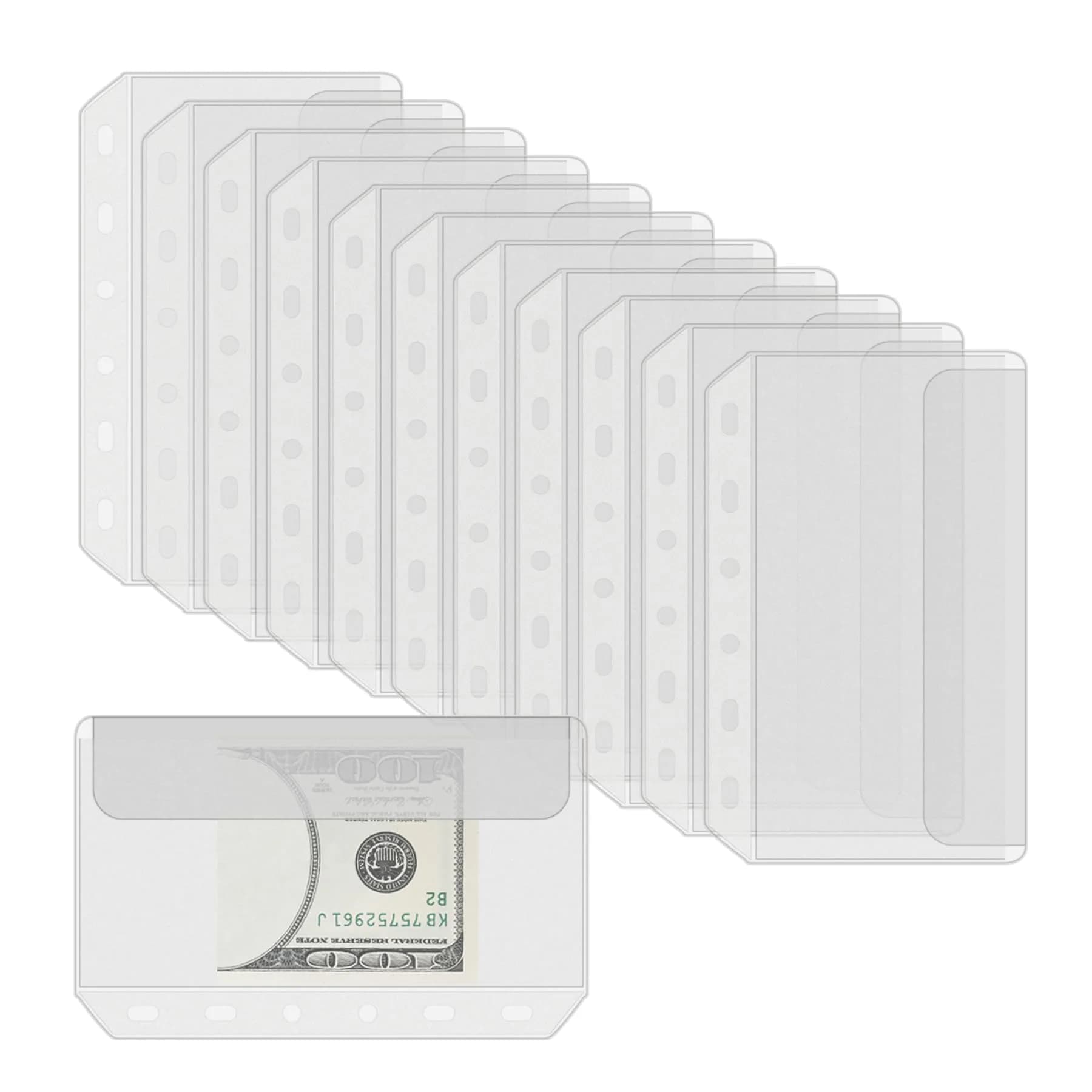 Antner A7 Binder Pockets Zipless Cash Envelopes 12-Pack | 6-Hole Punched Clear PVC Organizer — A7 Size - 12 Pieces