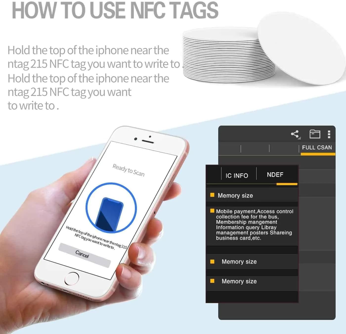 sanpopo NTAG215 NFC Cards with Adhesive, 50 Round Stickers (25mm) | Compatible with TagMo & NFC Phones - view 4