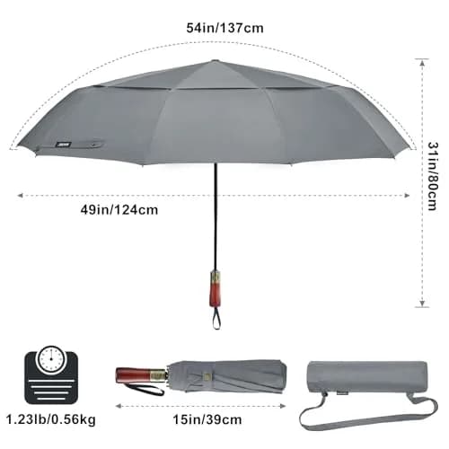 G4Free 54 Inch Large Windproof Golf Umbrella Compact Umbrellas for Rain | Automatic Open Close, Wood Handle, 124cm (48.8 Inch) Canopy thumbnail 4