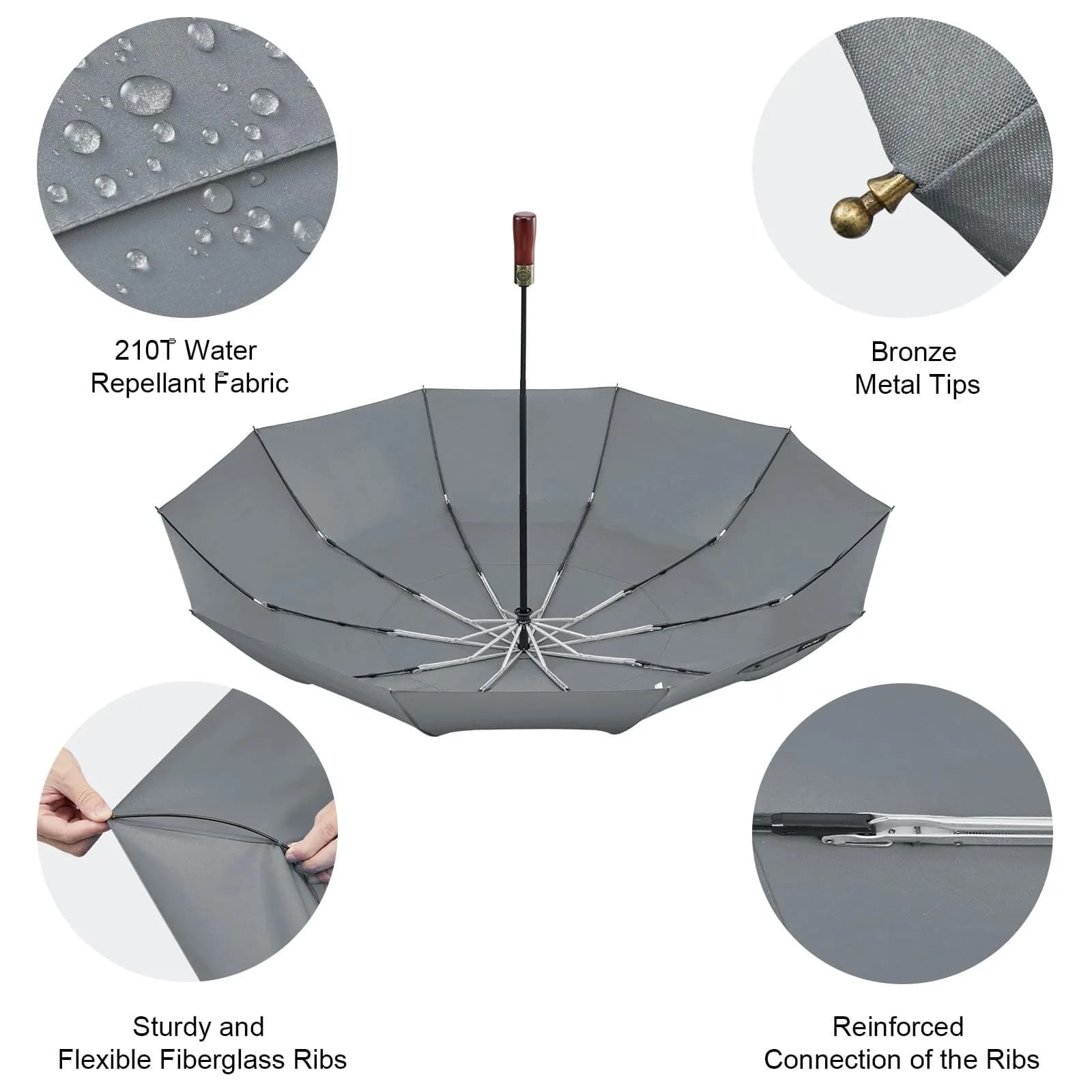 G4Free 54 Inch Large Windproof Golf Umbrella Compact Umbrellas for Rain | Automatic Open Close, Wood Handle, 124cm (48.8 Inch) Canopy - view 5