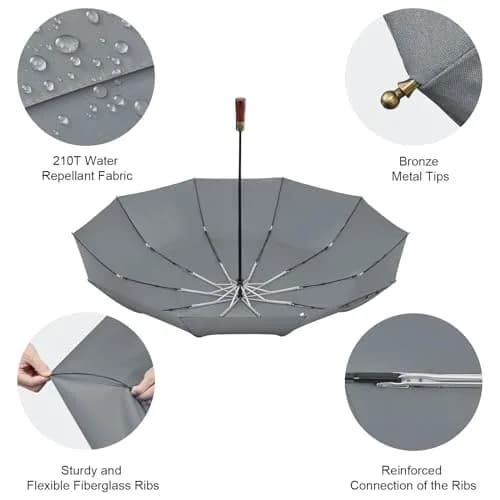 G4Free 54 Inch Large Windproof Golf Umbrella Compact Umbrellas for Rain | Automatic Open Close, Wood Handle, 124cm (48.8 Inch) Canopy thumbnail 5