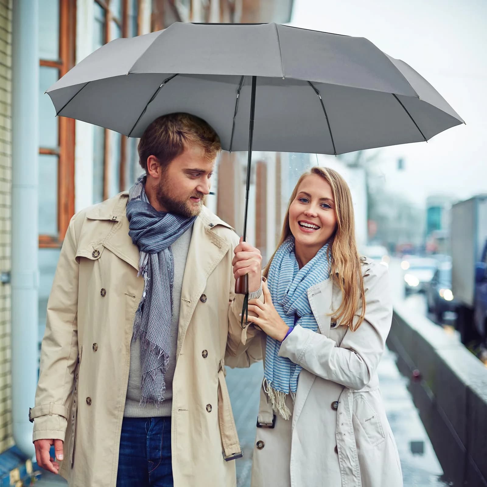 G4Free 54 Inch Large Windproof Golf Umbrella Compact Umbrellas for Rain | Automatic Open Close, Wood Handle, 124cm (48.8 Inch) Canopy - view 7