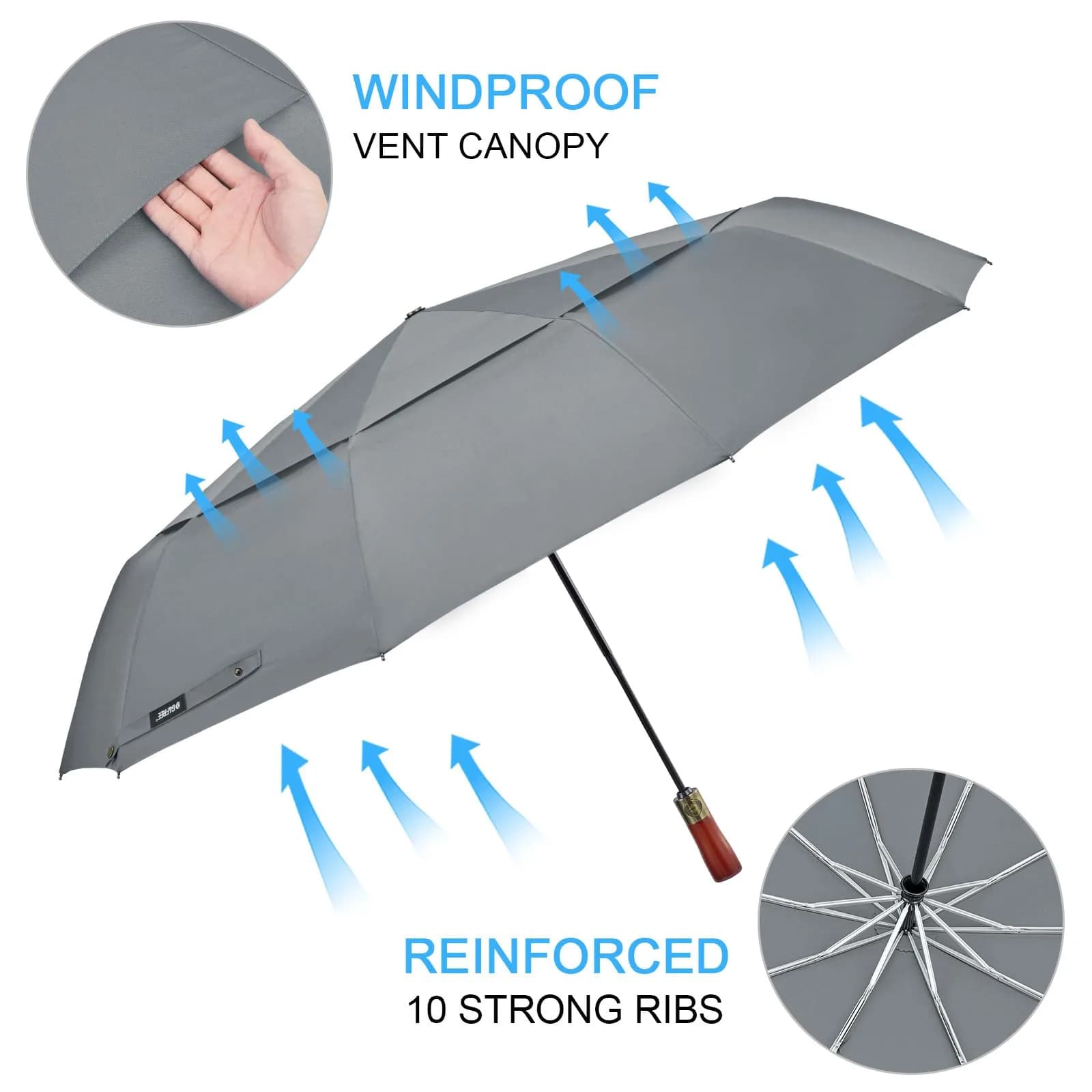 G4Free 54 Inch Large Windproof Golf Umbrella Compact Umbrellas for Rain | Automatic Open Close, Wood Handle, 124cm (48.8 Inch) Canopy - view 2
