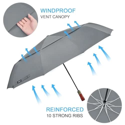 G4Free 54 Inch Large Windproof Golf Umbrella Compact Umbrellas for Rain | Automatic Open Close, Wood Handle, 124cm (48.8 Inch) Canopy thumbnail 2