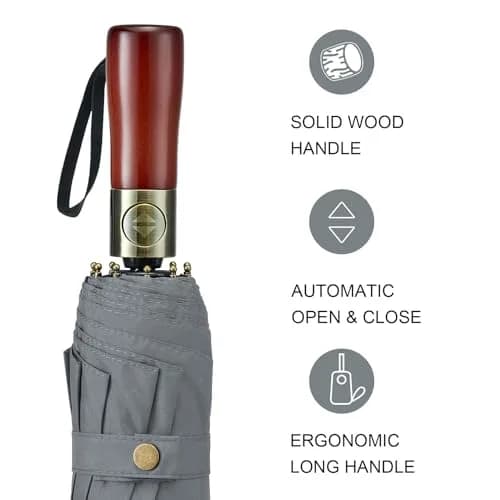G4Free 54 Inch Large Windproof Golf Umbrella Compact Umbrellas for Rain | Automatic Open Close, Wood Handle, 124cm (48.8 Inch) Canopy thumbnail 3