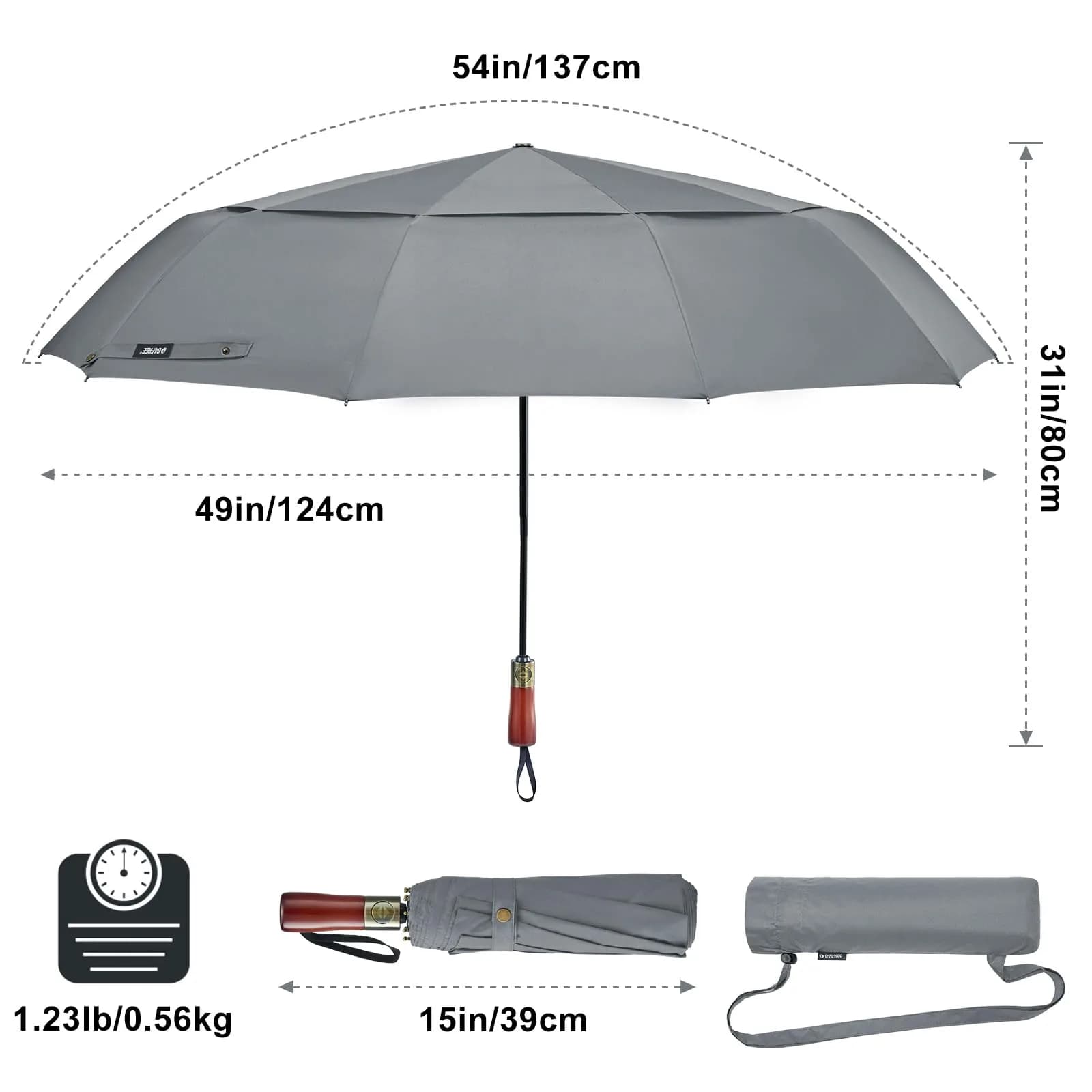 G4Free 54 Inch Large Windproof Golf Umbrella Compact Umbrellas for Rain | Automatic Open Close, Wood Handle, 124cm (48.8 Inch) Canopy - view 4