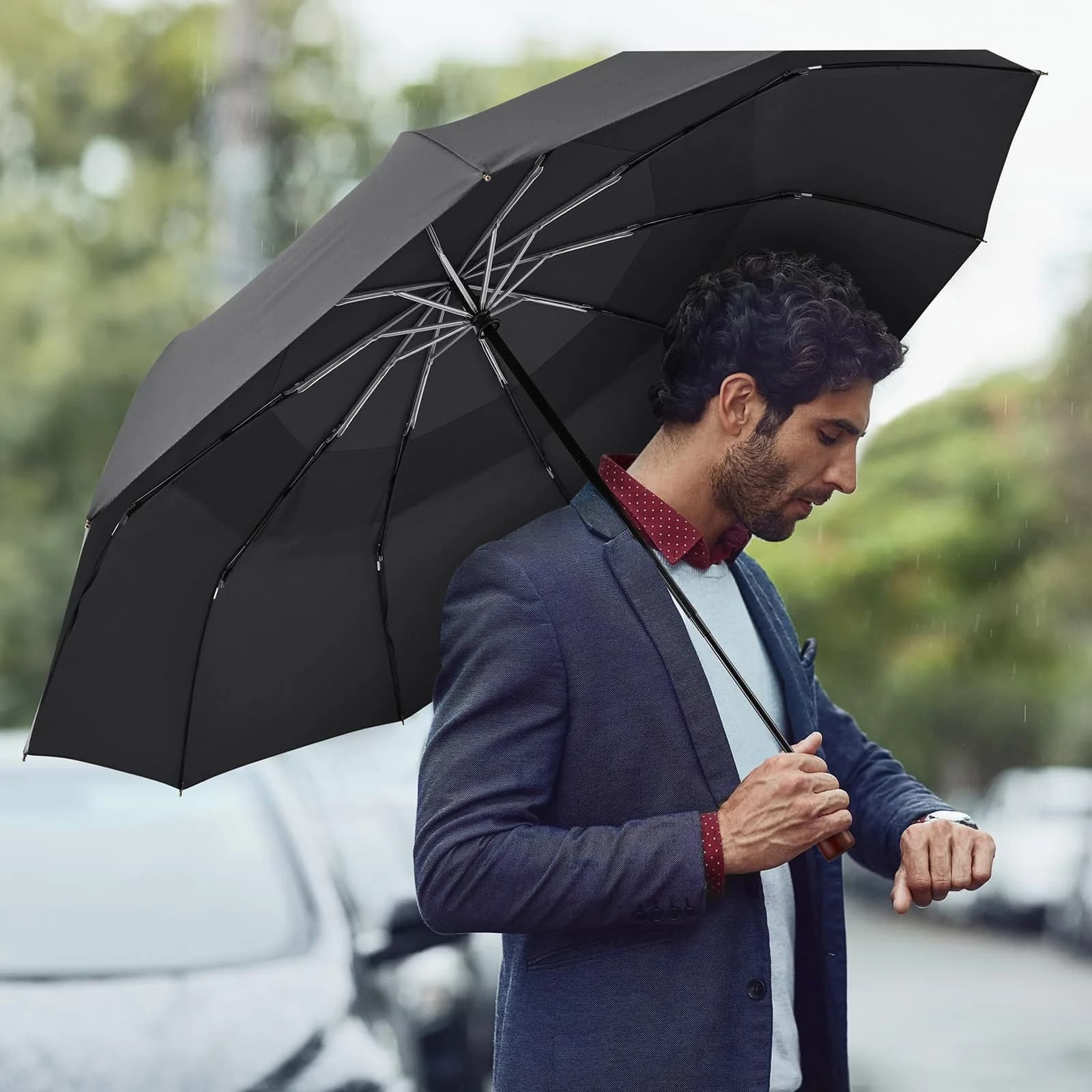 G4Free 54 Inch Large Windproof Golf Umbrella Compact Umbrellas for Rain | Automatic Open Close, Wood Handle, 2-Person Coverage - view 8
