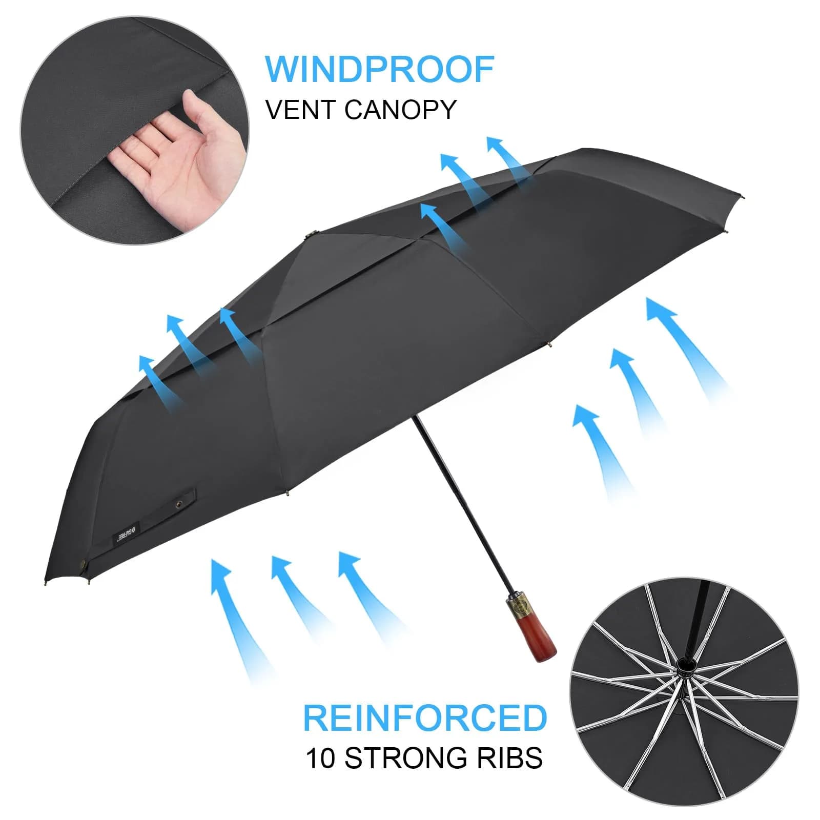 G4Free 54 Inch Large Windproof Golf Umbrella Compact Umbrellas for Rain | Automatic Open Close, Wood Handle, 2-Person Coverage - view 2