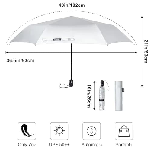 G4Free Compact Automatic Folding Umbrella Lake Blue | UPF 50+ Sun Protection, Lightweight, 40 Inch Canopy thumbnail 3