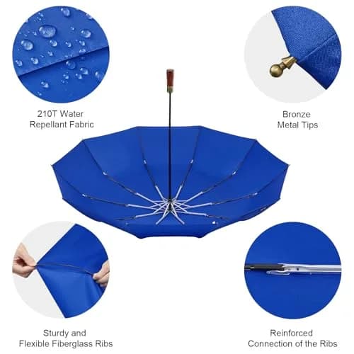 G4Free 54 Inch Large Golf Umbrella Compact for Rain & Sun | Windproof Double Canopy, Automatic Open Close, Wood Handle thumbnail 4