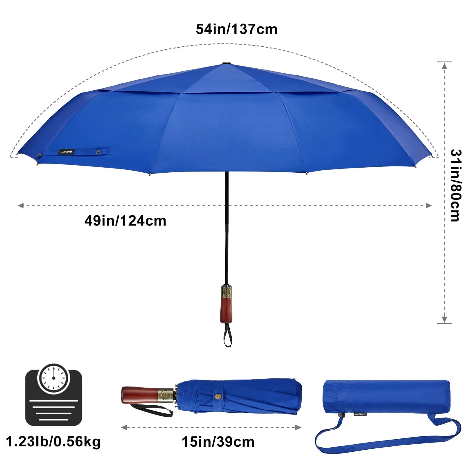 G4Free 54 Inch Large Golf Umbrella Compact for Rain & Sun | Windproof Double Canopy, Automatic Open Close, Wood Handle - view 5