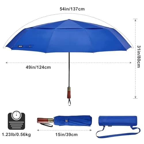 G4Free 54 Inch Large Golf Umbrella Compact for Rain & Sun | Windproof Double Canopy, Automatic Open Close, Wood Handle thumbnail 5