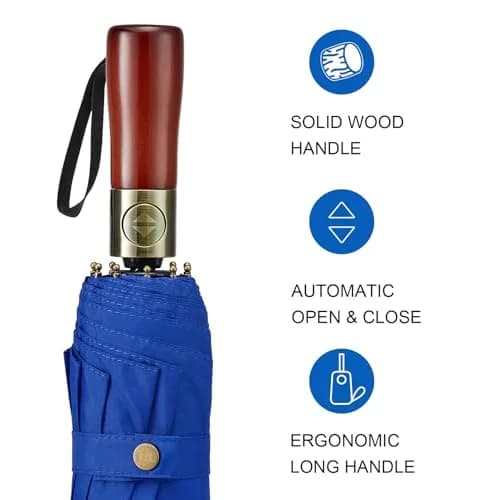 G4Free 54 Inch Large Golf Umbrella Compact for Rain & Sun | Windproof Double Canopy, Automatic Open Close, Wood Handle thumbnail 3