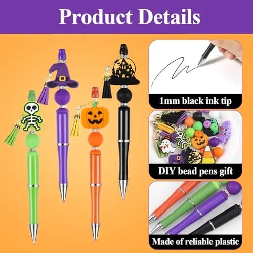 CZWZ Halloween Beadable Pens Set with Silicone Beads & Tassels, 8 Count, Black/Green/Purple/Orange thumbnail 5