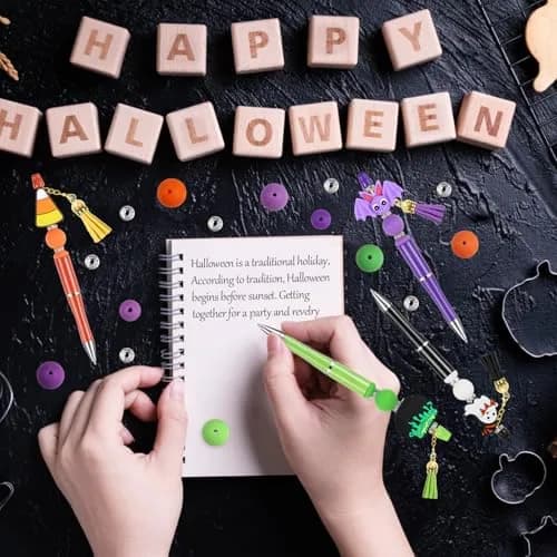 CZWZ Halloween Beadable Pens Set with Silicone Beads & Tassels, 8 Count, Black/Green/Purple/Orange thumbnail 6