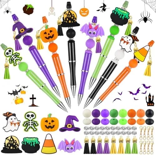 CZWZ Halloween Beadable Pens Set with Silicone Beads & Tassels, 8 Count, Black/Green/Purple/Orange thumbnail 1