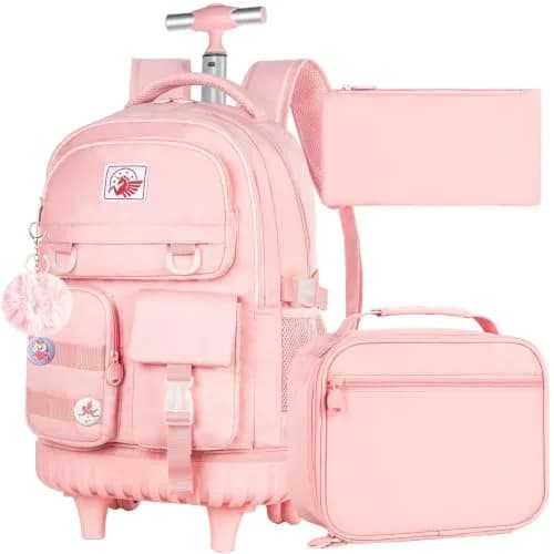 WZLVO Water Resistant Rolling Backpack for Girls & Women, 21 inch Pink | Durable & Spacious thumbnail 1