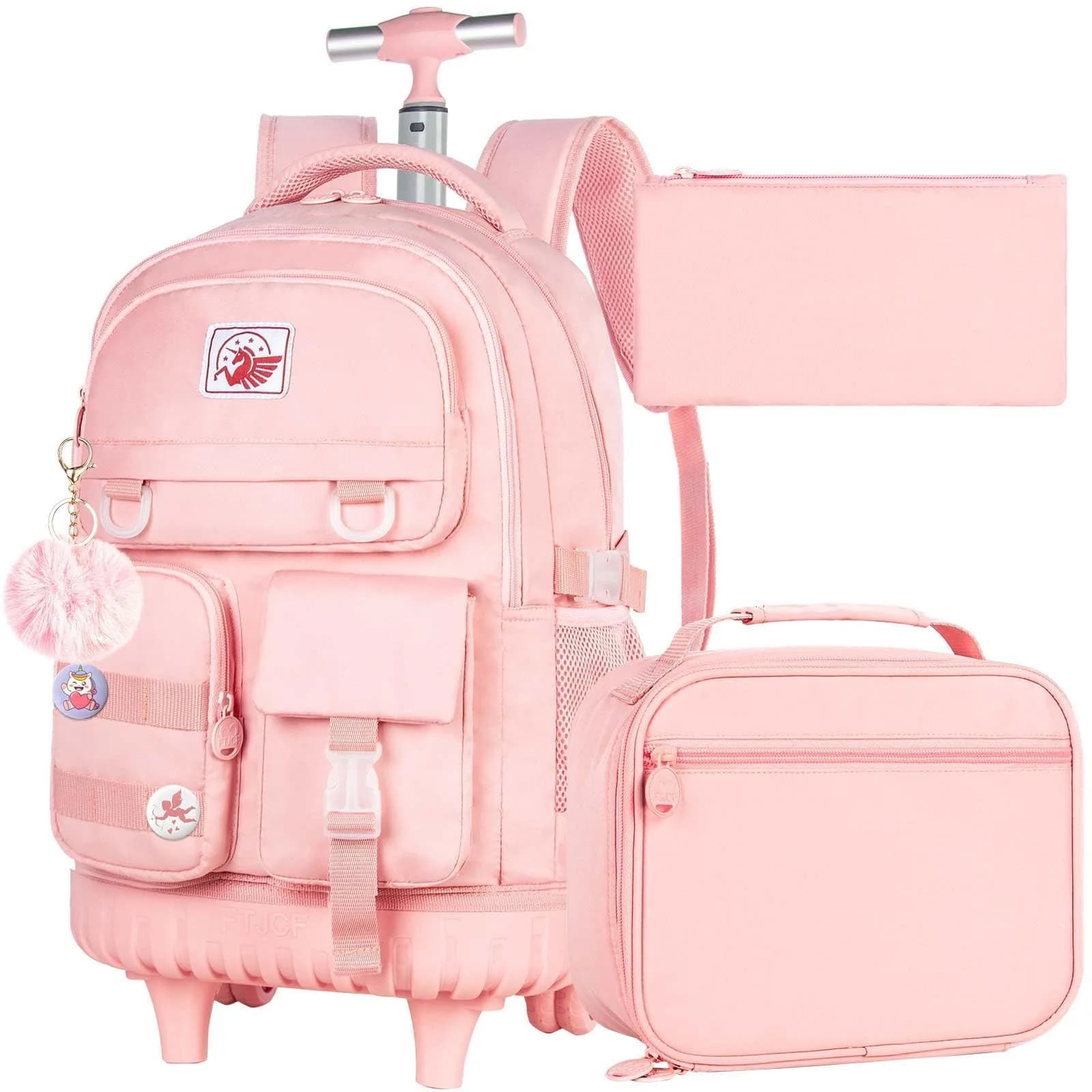WZLVO Water Resistant Rolling Backpack for Girls & Women, 21 inch Pink | Durable & Spacious
