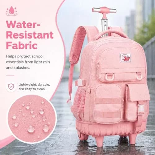 WZLVO Water Resistant Rolling Backpack for Girls & Women, 21 inch Pink | Durable & Spacious thumbnail 3
