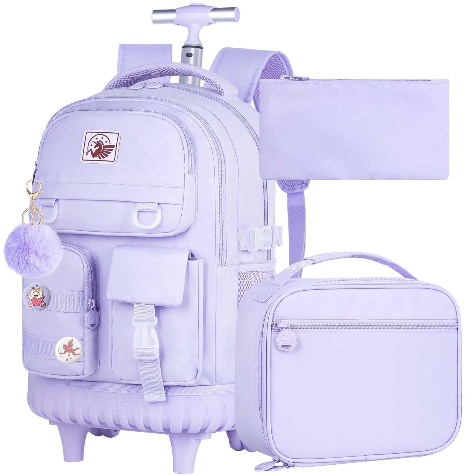 WZLVO Rolling Backpack with Wheels for Girls and Women, 19" High, Purple | Durable, Water-Resistant School Bag